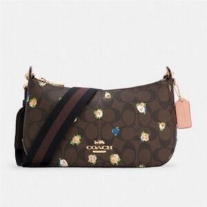 Coach Jes Baguette In Signature Canvas With Vintage Mini Rose Print